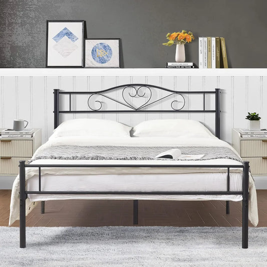 VECELO Metal Platform Bed Frame with Headboard & Footboard, Steel Slats Mattress Foundation, Full/Twin/Full/Queen optional