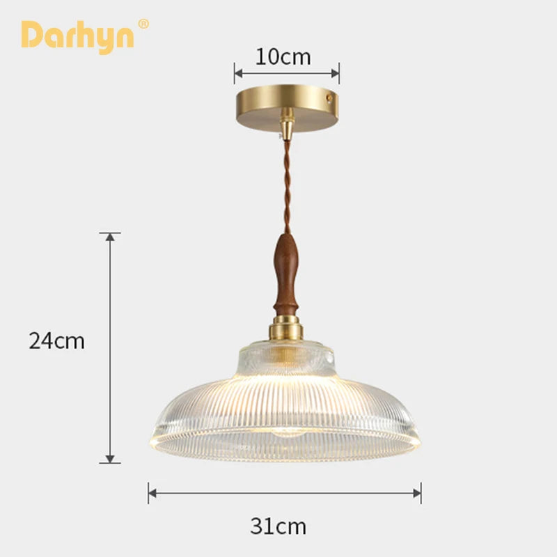 Nordic Wooden Glass Pendant Lights Retro Fixtures Home Lighting Bedroom Living Room  Hanging lamp Beside Copper Lamp Luminaire