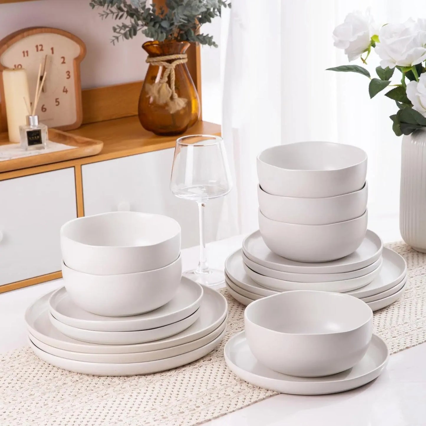 AmorArc Ceramic Dinnerware Sets, Wavy Rim Stoneware Plates and Bowls Sets, Highly Chip and Crack Resistant | Dishwasher & Microw