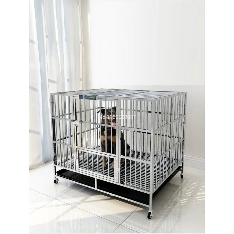 Stainless Steel Dog Cage for Small and Medium Dog Square Kennel with Toilet Indoor Pet Cage Cage with Fence Dog House Indoor