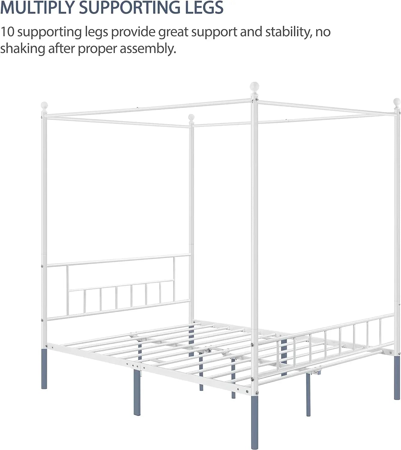 Canopy Bed Frames Platform Bed Frame Four-Poster Canopied Bed Mattress Foundation with Headboard and Sturdy Slatted Structure