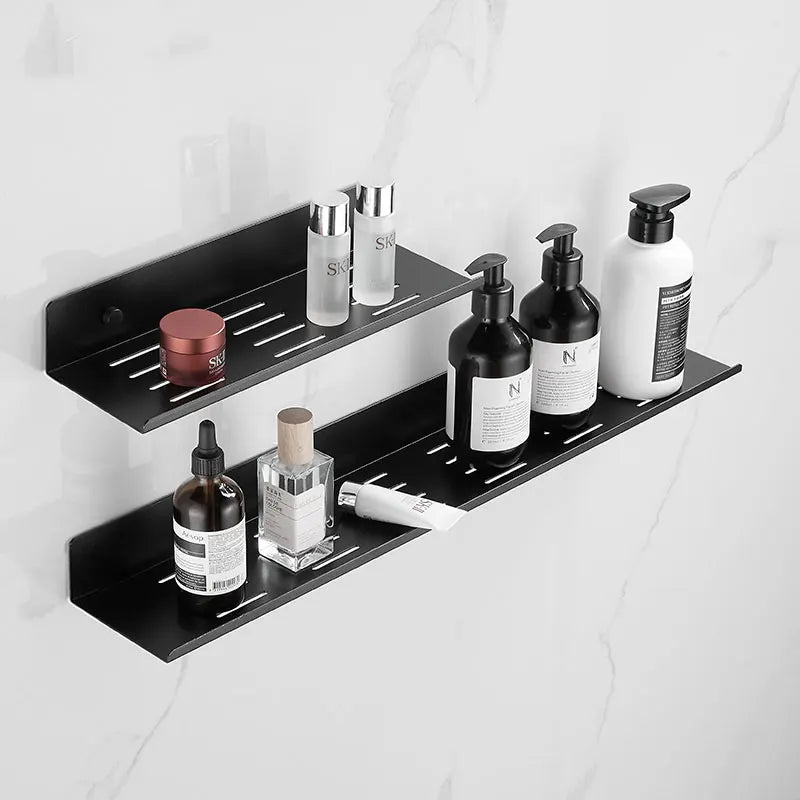 Shower Caddy Shelf Organizer Rack Self Adhesive Black Bathroom Shelves Wall Mount Shower Storage Home Organization RvAccessories