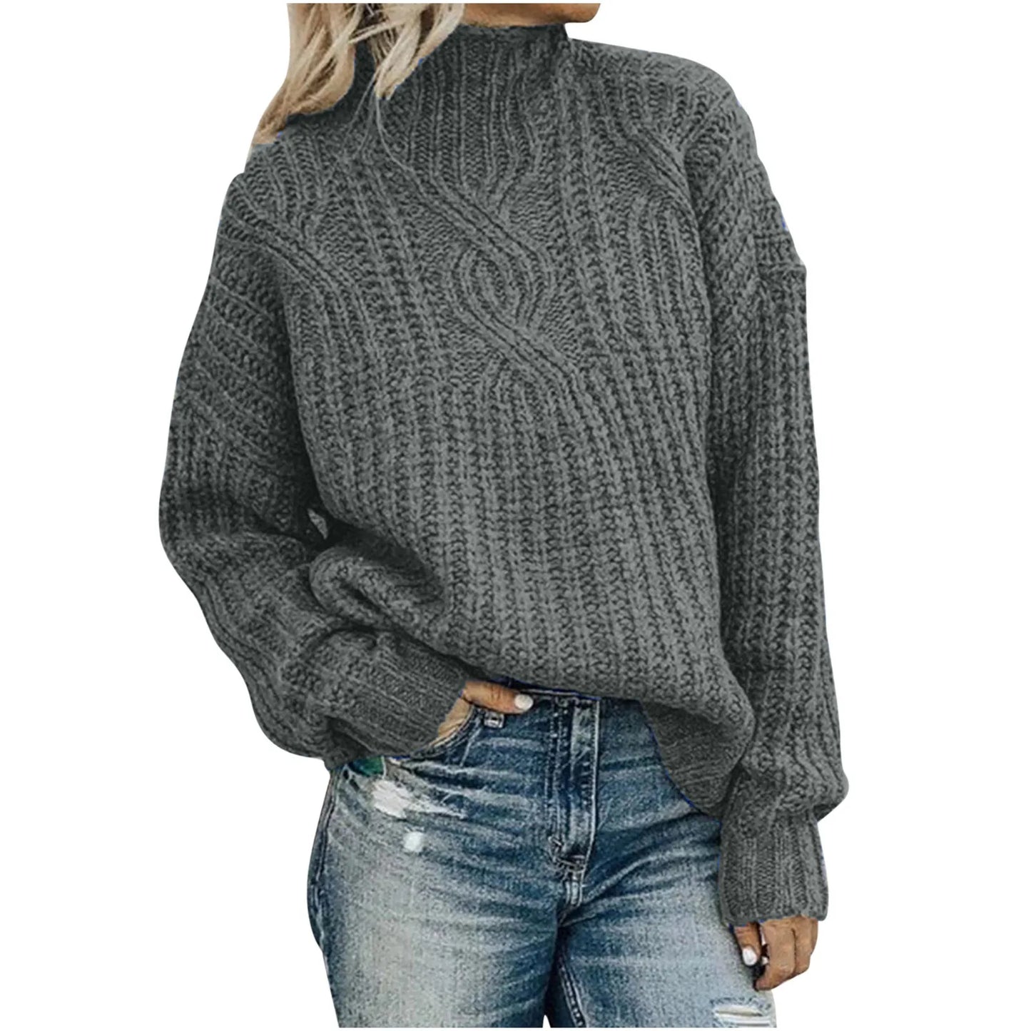 2023 Autumn Warm Turtleneck Sweater Women's Fashion Twist Long Sleeve Knitwear Jumpers Winter Solid Color Knitting Pullovers