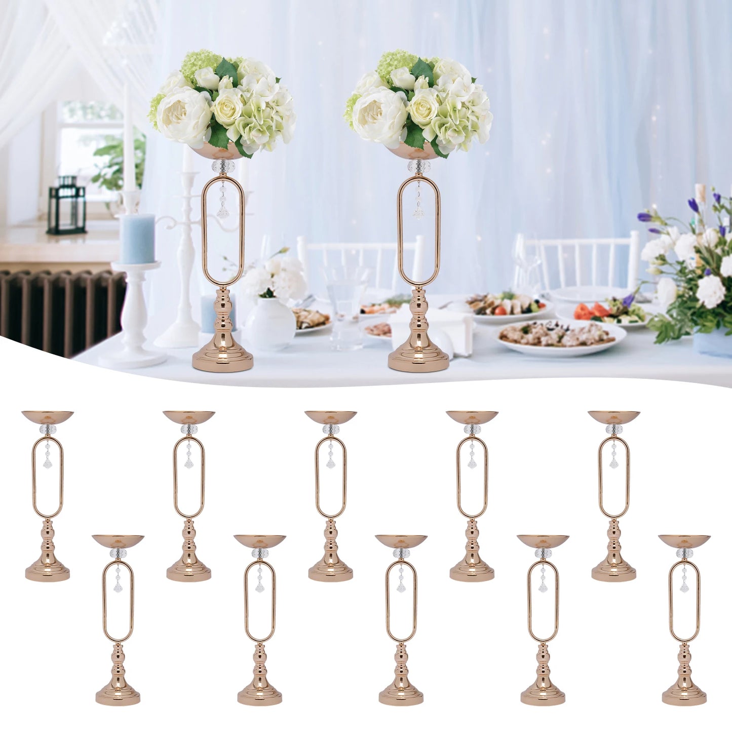 19.5in Tall Metal Flower Display Vases Stand Set Gold Flower Vase Wedding Candle Holder Reception Table Centerpiece for Party