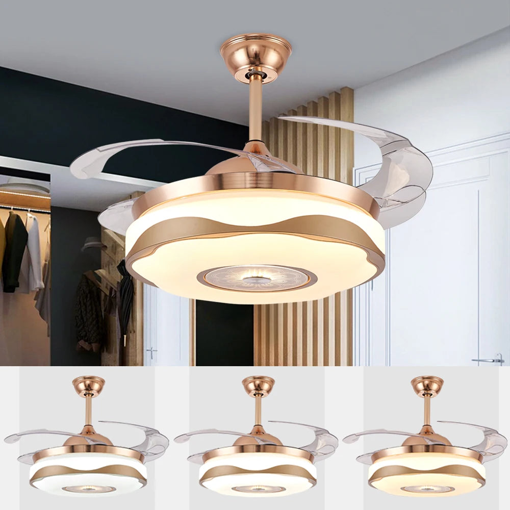 42'' Ceiling Fans With Light Decorative Invisible Fan Chandelier Remote Control w/ Night Light Function Hanging Ceiling Fan Lamp