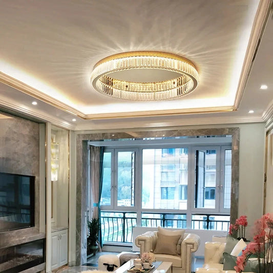 Creative Simple Crystal Circle Lamp Ceiling Chandelier Living Room Bedroom Study Decor Led Indoor Lighting Gold Silver Lustre