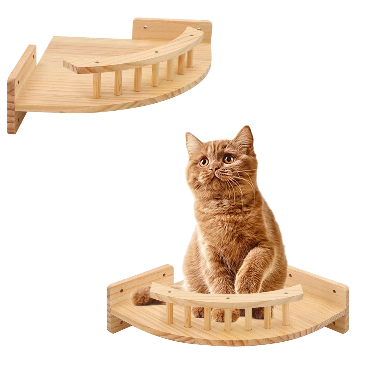 Wall Mounted Cat Shelves Wood Cat Lookout Climbing Shelf Kitten Wall Climbing Tree Furniture Four Step Stair Indoor Cat Hammock