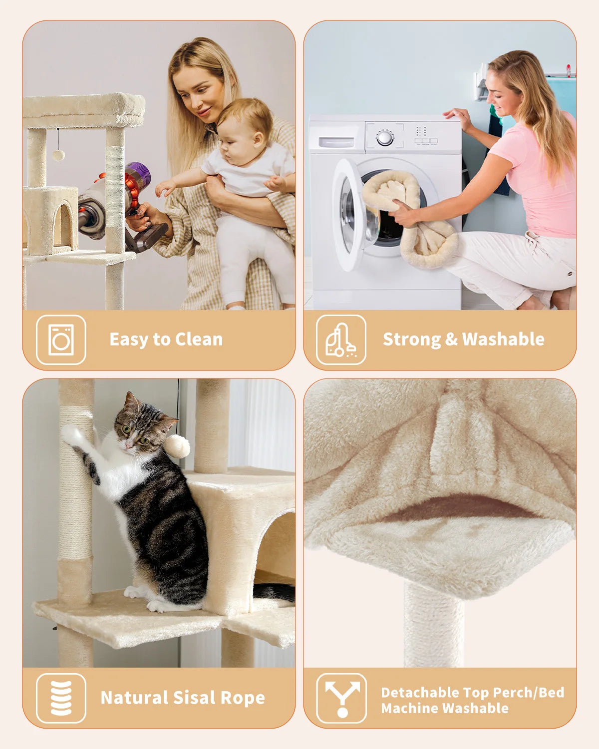 5-Level Cat Tree for Indoor Cats Cat Tower for Large Cats with Large Hammock Sisal Covered Scratching Posts Cozy Condo Top Perch