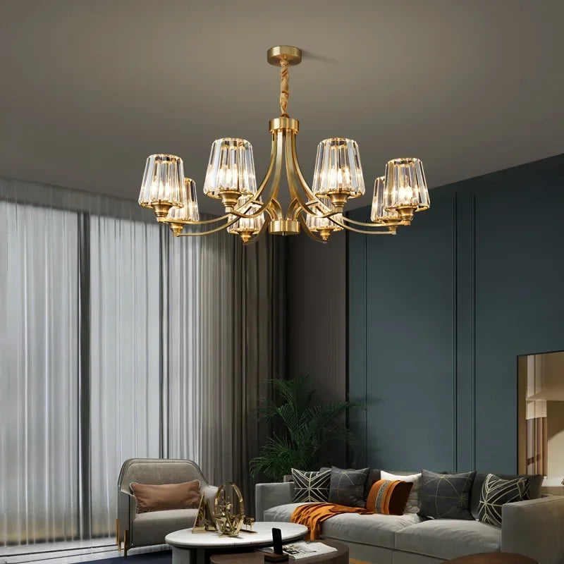 Postmodern Crystal Chandelier for Living Room Bedroom Dining Room Luxury American Copper Pendant Light Home Lighting Fixture