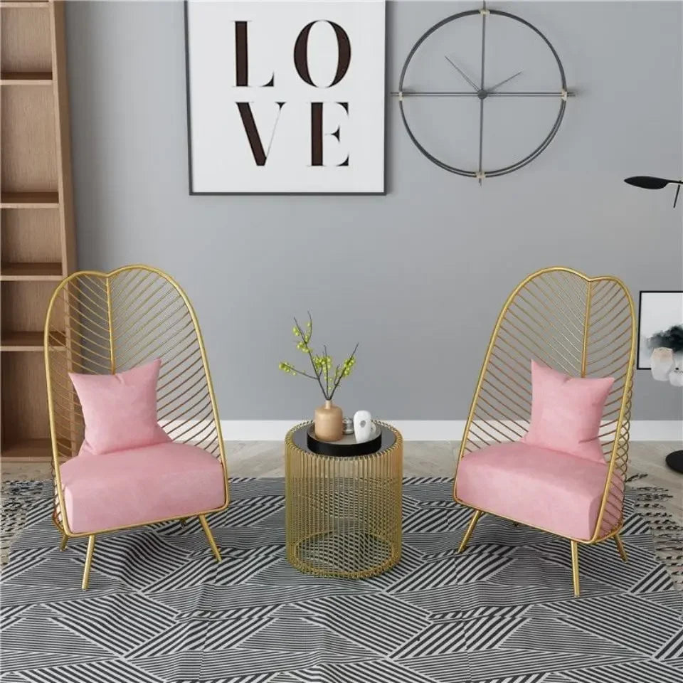 Nordic Style Gold Metal Iron Wire Chair Leisure Lazy Living Room Sofa Chair Pink Chair Coffee Chair Modern Decor Furniture