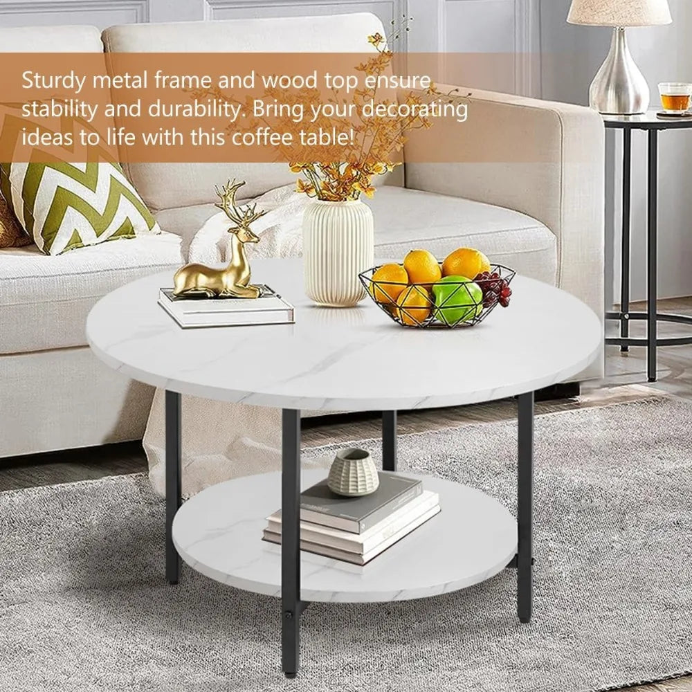 TOYSINTHEBOX Round Coffee Tables, Accent Table Sofa Table Tea Table with Storage 2-Tier for Living Room, Office Desk, Balcony,