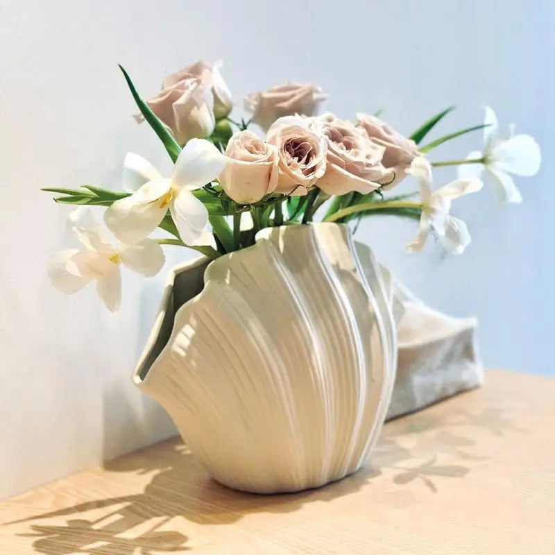 Ceramic Vase Sea Shell Lotus Leaf Leaf Shape Floral Arrangement Accessories Flower Vase Terrarium Room Decoration Accessories