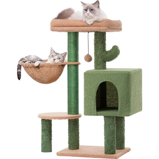 MeowSir Cactus Cat Tree 34 Inches Cute Cat Tower with Padded Top Perch, Comfy Hammock, Private Condo