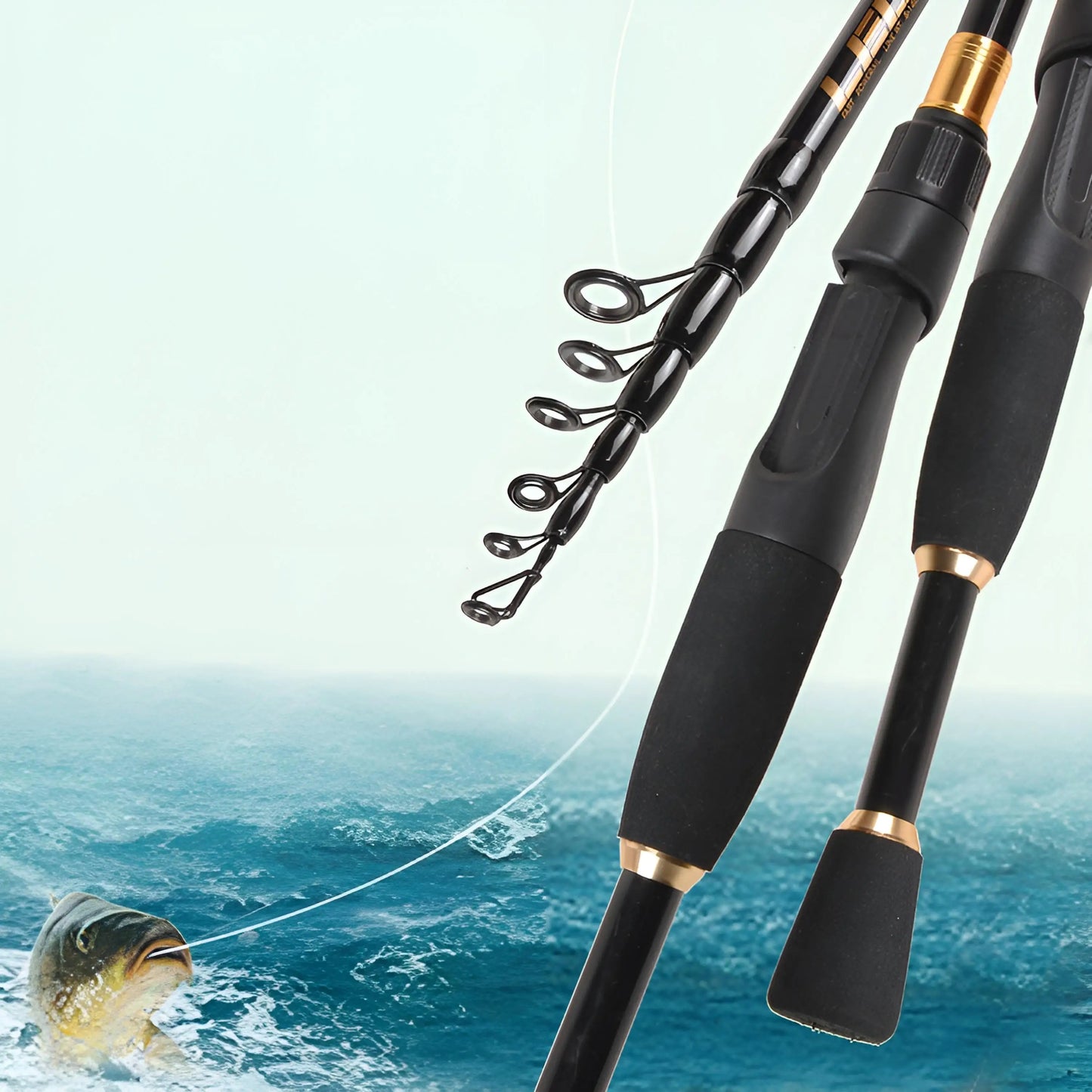 Portable Retractable Rod, Carbon Upturned Fishing , Handle Straight HandleTwoWheel Base Multi-water Area Applicable Transport