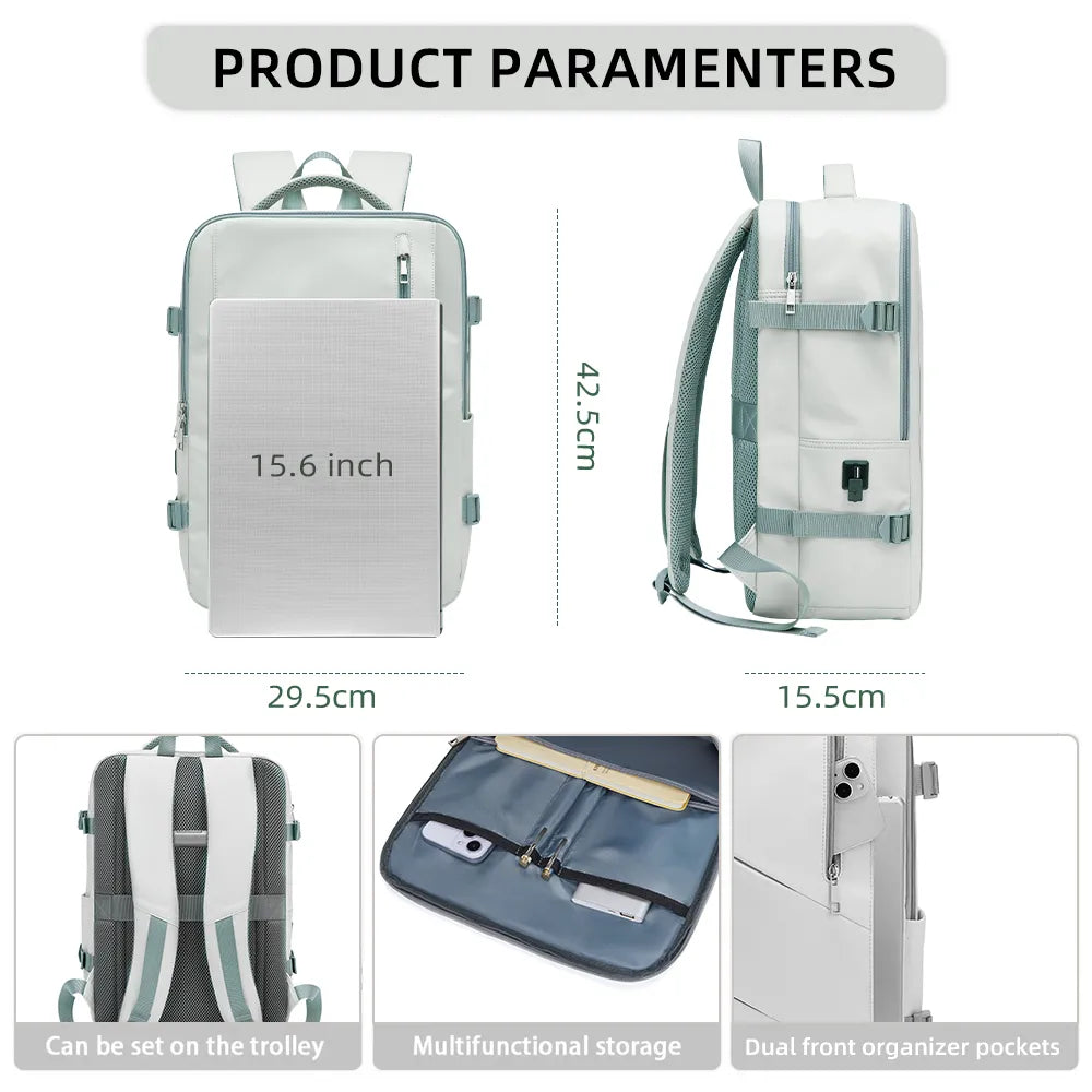 Women Travel Backpack Airplane Large Capacity Multi-Function Luggage Strap & USB Charging Port Backpack Casual Bag Notebook Bags