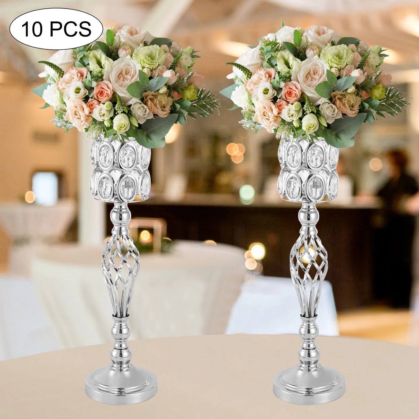 10 Pcs Vases for Centerpieces with Crystal Beads, Wedding Centerpieces for Tables, Metal Flower Stand for Wedding, Birthday