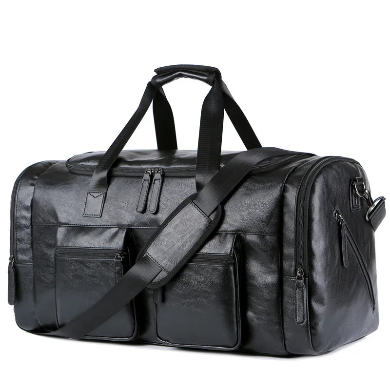 Large Capacity Men Travel Bag Casual Fitness Handbags PU Leather Luggage Pack Outdoor Shoulder Travel Duffels For Male