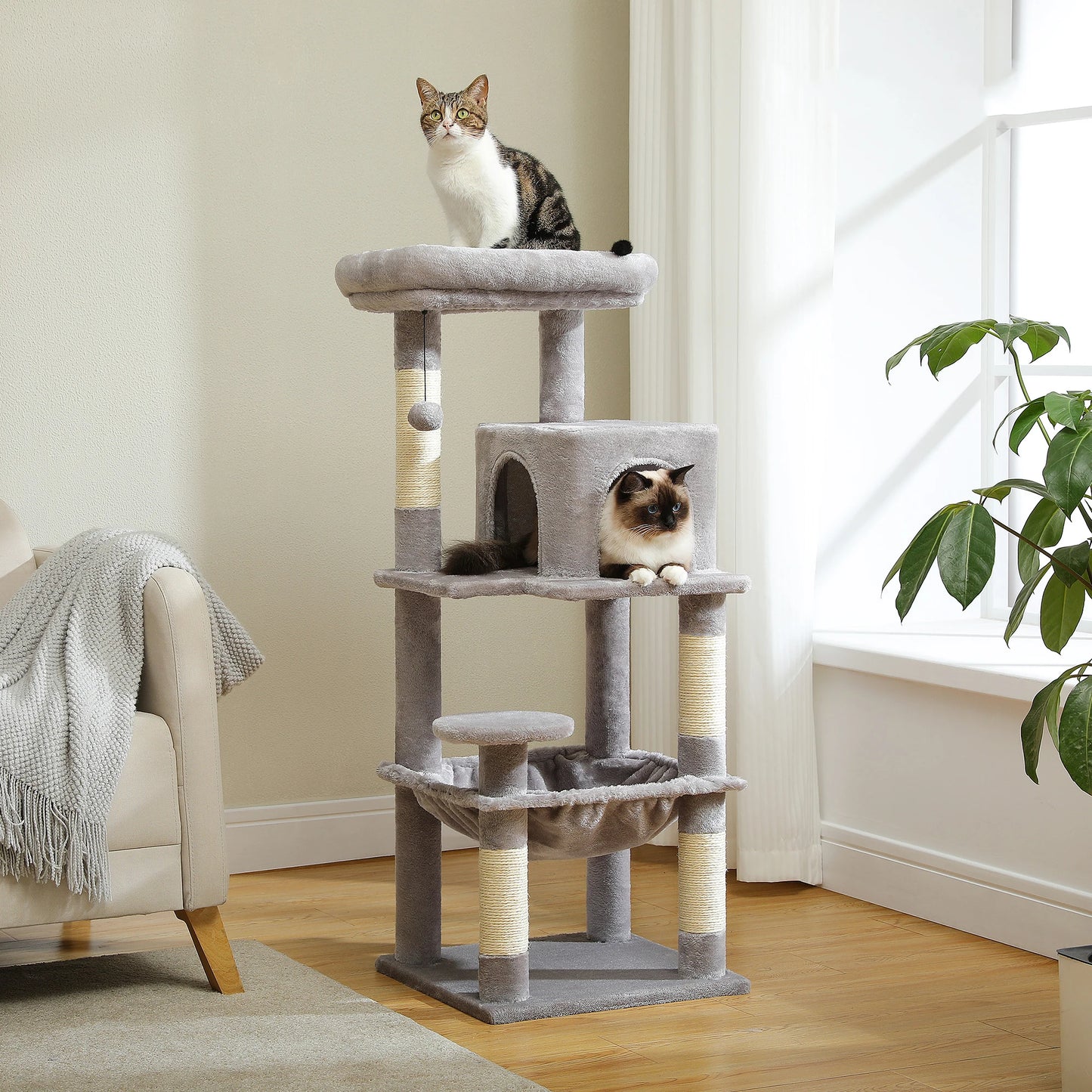 Multi-Level Cat Tree with Hammock Cat Condo Cat Tower for Indoor Cat Scraper Scratching Posts for Cats Kitten House Bed Cat Toys