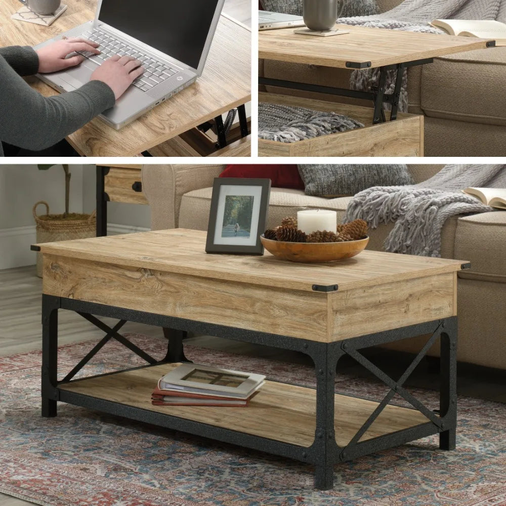 Steel River Lift Top Coffee Table with Shelf & Storage, Milled Mesquite Finish Hidden storage space helps to hide clutter chaos