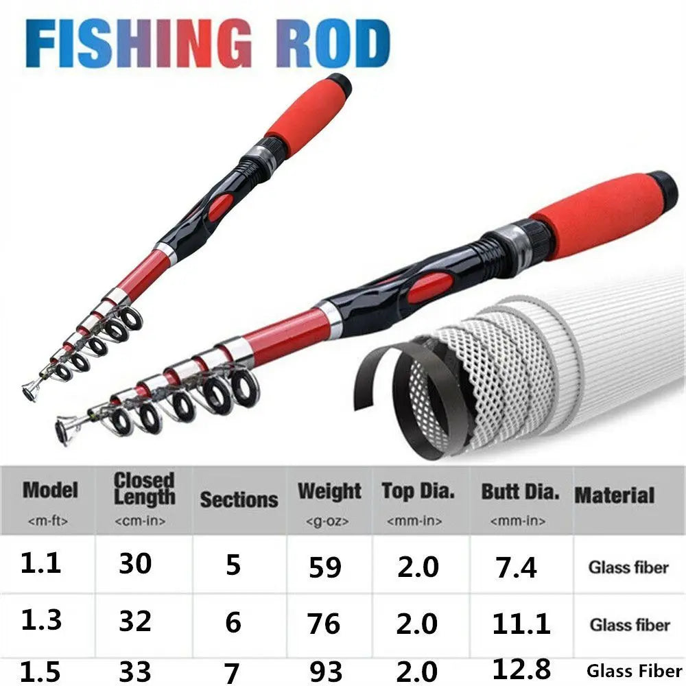 1.1M/1.3M/1.5M SuperHard Travel Fishing Rod Spinning Fishing Pole Portable Telescopic Fishing Rods Fishing Tackle