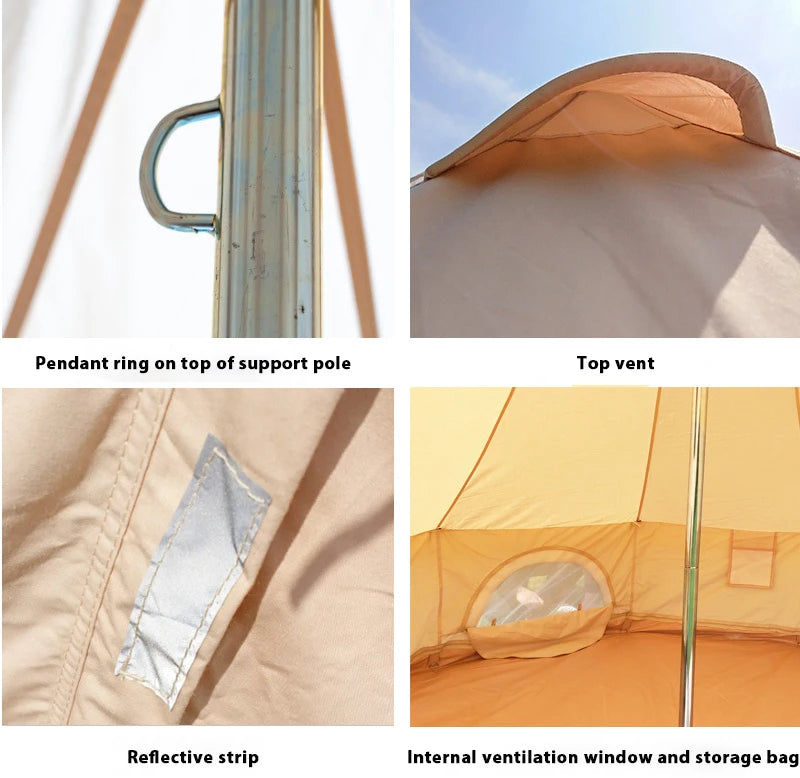 Round shape outdoor camping cotton bell tent 4 season luxury canvas  glamping family yurt tent with air vent