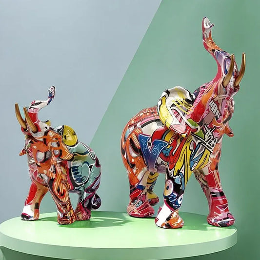 Vilead Graffiti Elephant Sculpture Resin Animal Statue Modern Pop Street Art  Figurines Home Living Room Decoration Interior