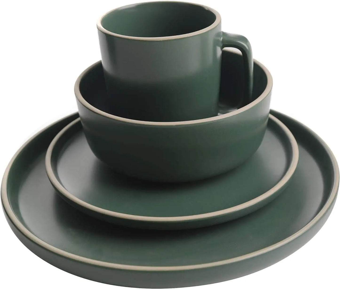 Gibson Home Zuma 16 Piece Round Kitchen Dinnerware Set, Dishes, Plates, Bowls, Mugs, Service for 4, Matte Stoneware, Green