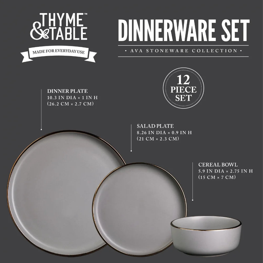 Dinnerware Ava Stoneware, 12 Piece Set Plates Sets for Home plate set  dishes and plates sets