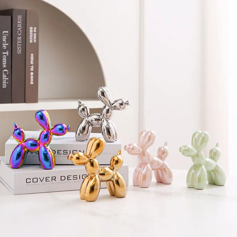 Nordic Simple Ceramic Plating Balloon Dog Sculpture Home Decoration Accessories Modern Creative Living Room Decor Aesthetics