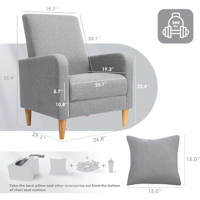 COLAMY Modern Upholstered Accent Chair Armchair with Pillow, Fabric Reading Living Room Side Chair, Single Sofa with Lounge