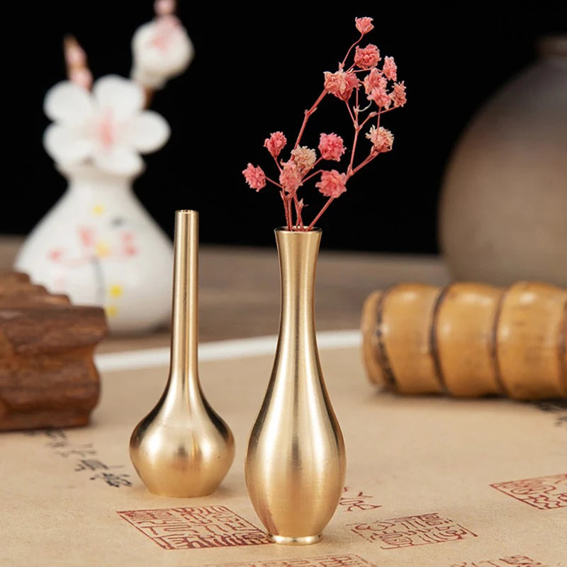 Pure Copper Mini Vase Desktop Copper Vase Decorative Antique Vase Metal Living Room Flower Arrangement Creative Ornaments