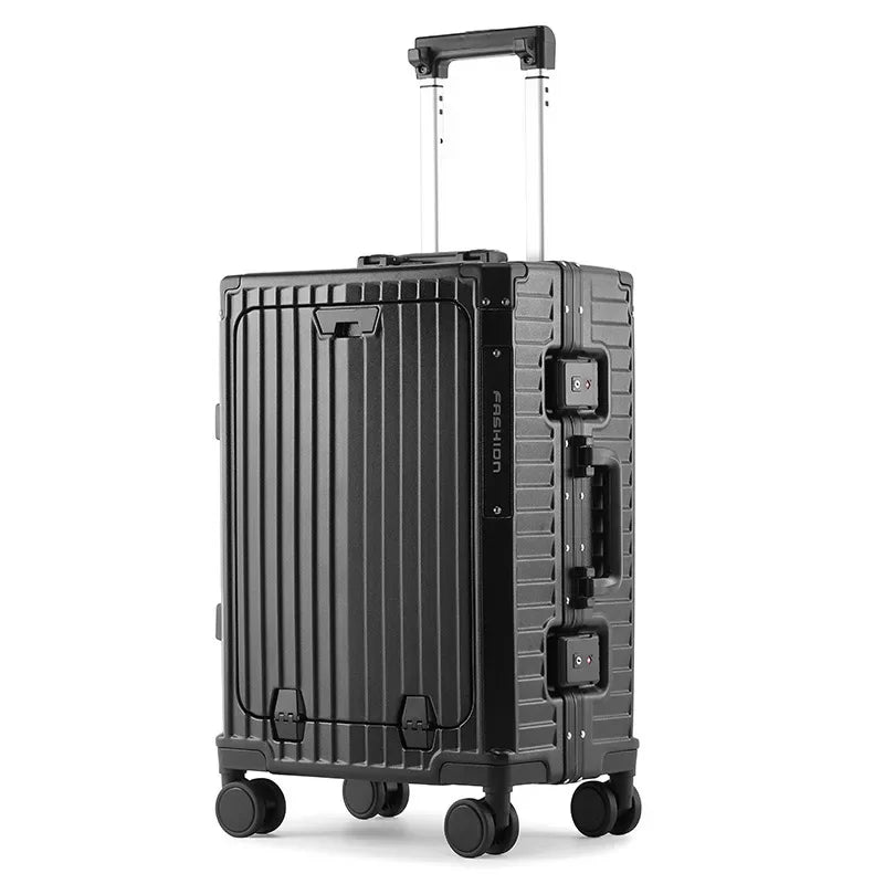 Business Travel Suitcase On Wheels Trolley Case Front Opening Computer Bag Password Box With Mobile Phone Holder Rolling Luggage