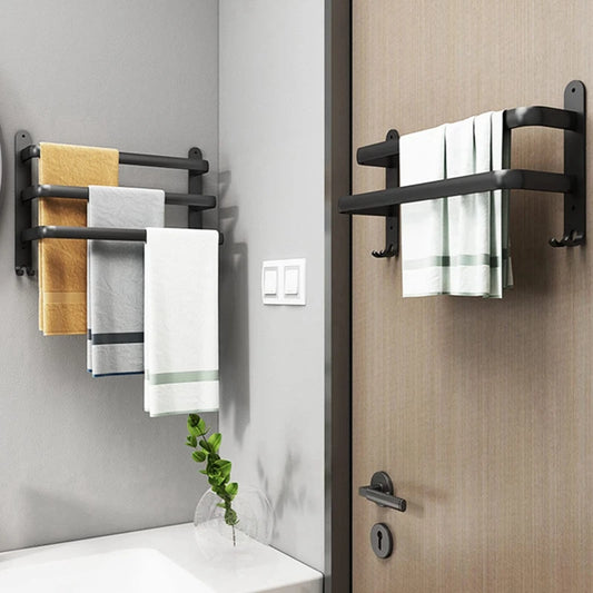 Aluminium Towel Rack 2/3 Ladders Storage Organizer With Hook Wall Mounted Space Saving Towel Hanger for Bathroom Kitchen Hotel