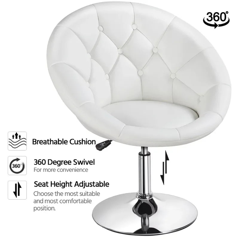 Modern Tufted Adjustable Barrel Swivel Accent Chair, White Faux Leather