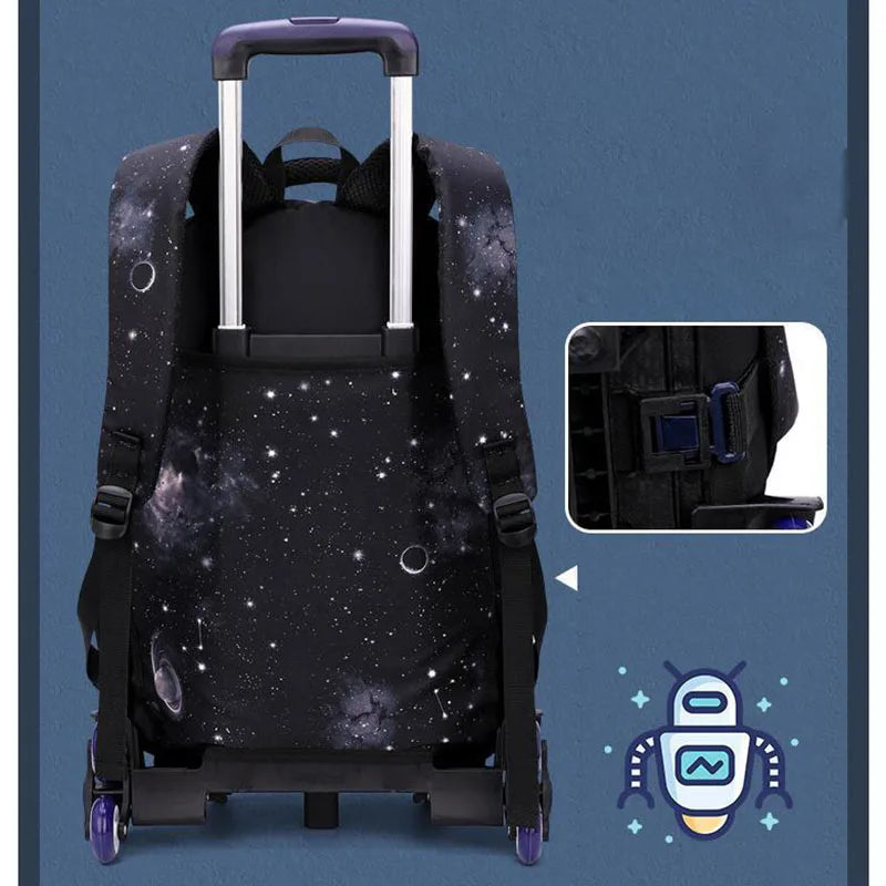 New Kids Trolley Schoolbag Luggage Book Bags Boys Student Backpack Children School Bags with 2/6 Wheel Stairs Mochilas Escolares