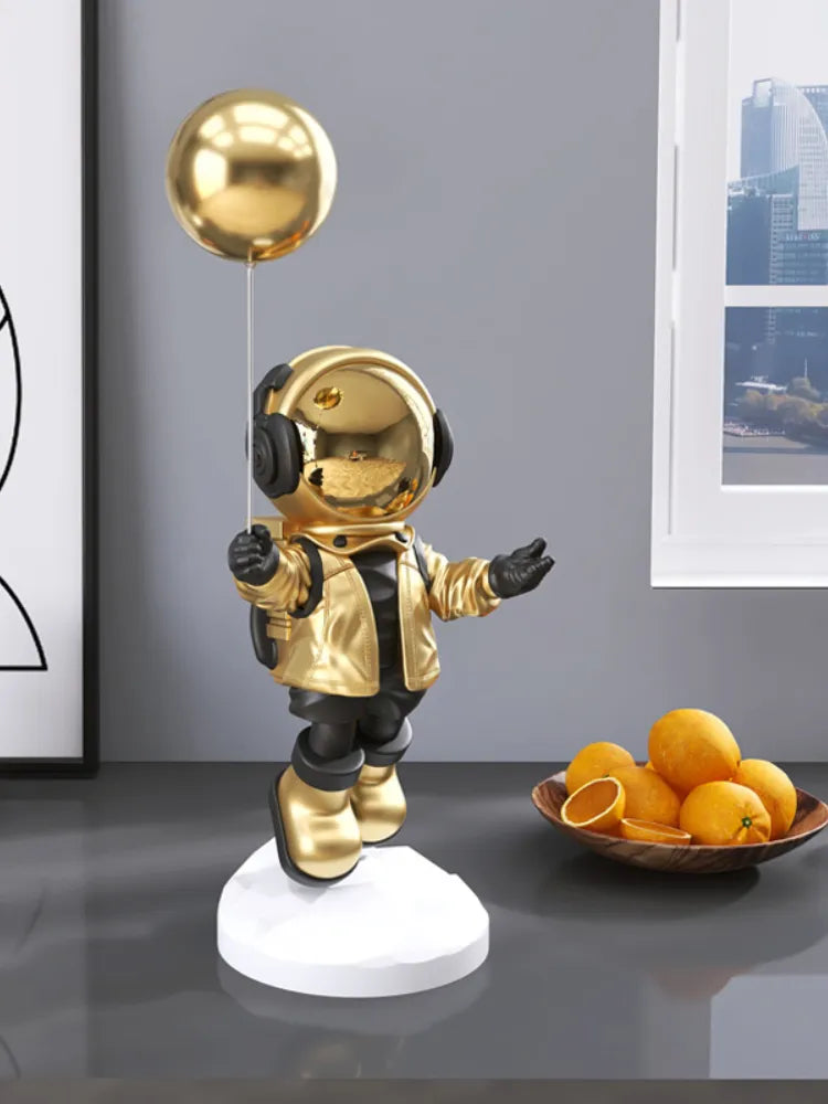 Floating Astronaut Statue Decor with Metal Tray Resin Spaceman Large Sculpture Key Tray Holder Living Room Home Decor Ornament