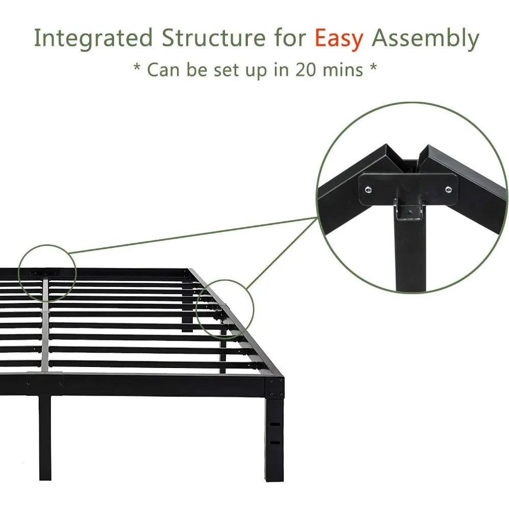 14 Inch Platform Bed Frame, Easy Assembly Mattress Foundation, 3000lbs Heavy Duty Steel Slat/Noise Free/No Box Spring Needed