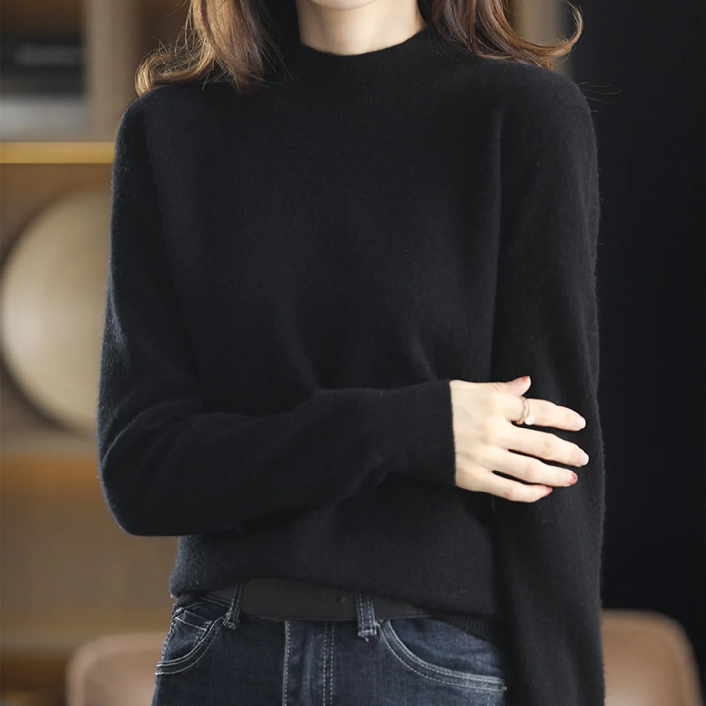 Women's luxury New knit Sweater half high neck Autumn And Winter Pullovers Knitwear Elegant Solid Sweaters women's golf wear