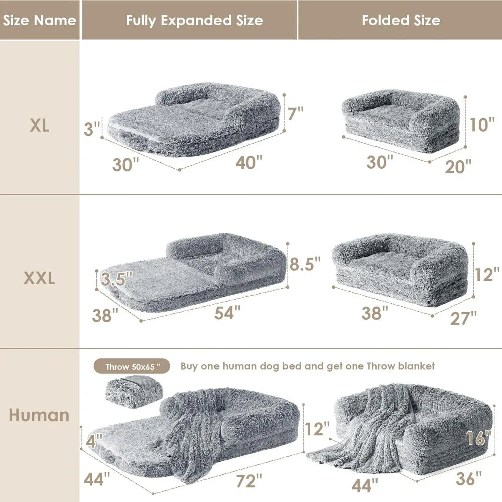 Waterproof Faux Fur Human Dog Bed Memory Foam Humanoid Dog Bed Kennel Suitable for Those Who Doze Off 72"x44"x12" Pet Supplies