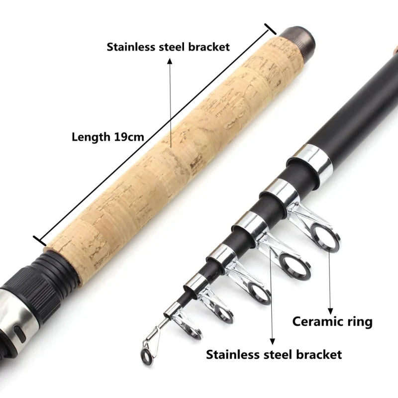 2.4m Telescopic Spinning Fishing Rod Carbon Wooden Handle Carp Fishing Sea Rock Fishing Rod Test 30-150g Pole