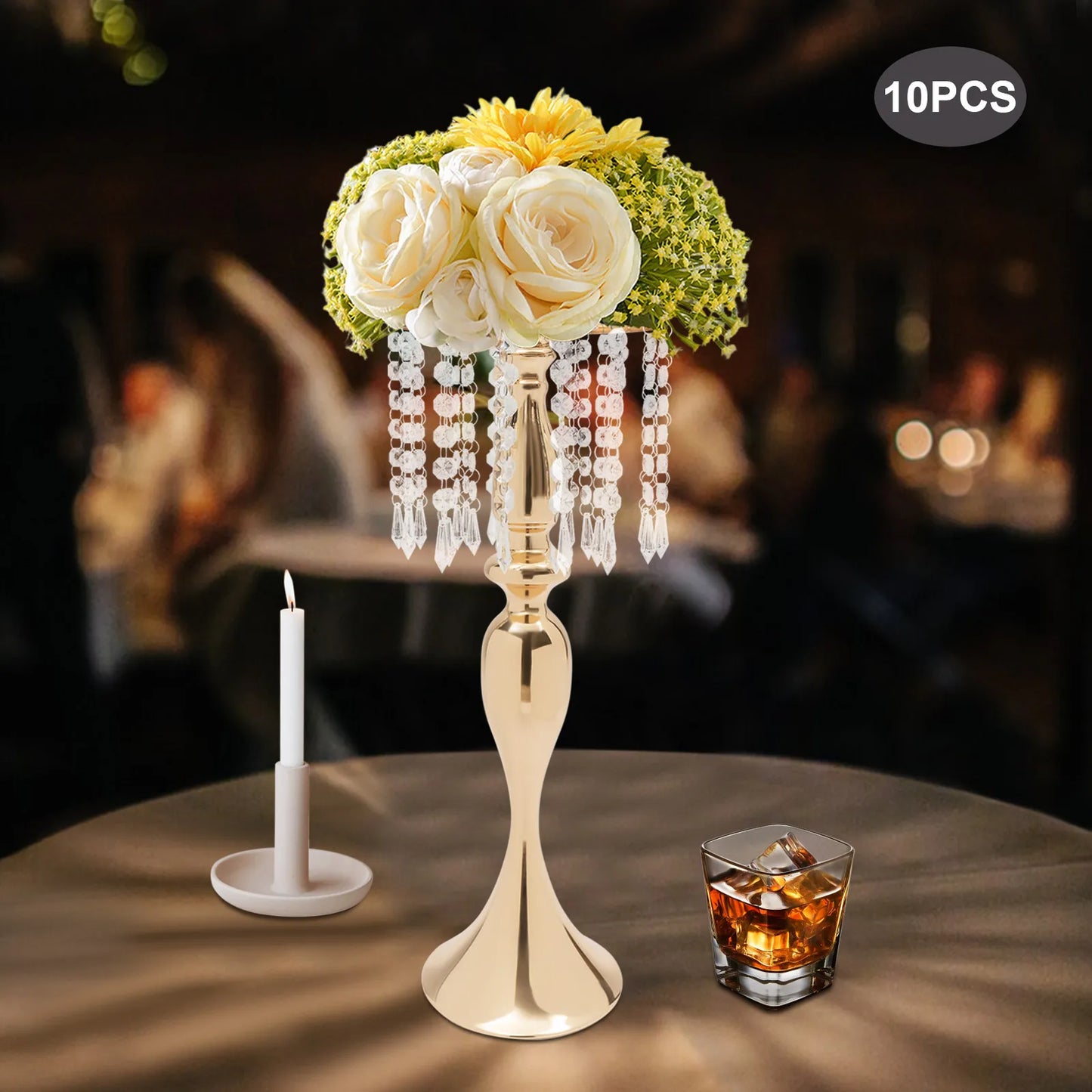 10Pcs Crystal Metal Flower Vases Stand 54cm Height for Wedding Party Reception Dining Room Living Room Table Centerpieces Decor