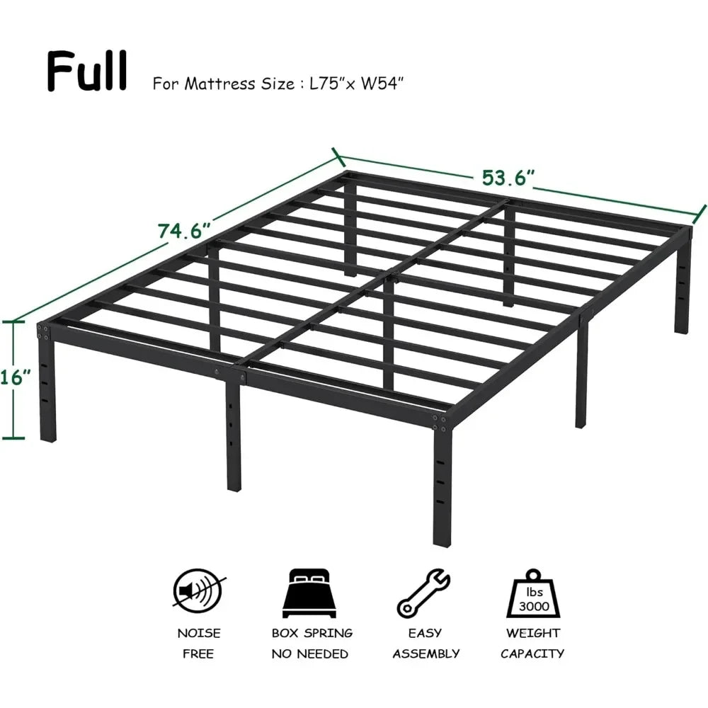 HOBINCHE 16 Inch Full Size Bed Frame, No Box Spring Needed, Heavy Duty Black Metal Platform