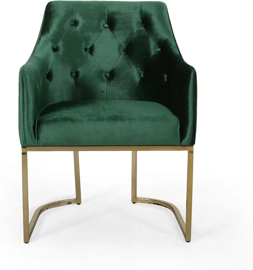 Fern Modern Tufted Glam Home Accent Chair with Velvet Cushions and U-Shaped Base, Emerald and Gold Finish,26"D x 26"W x 34"H