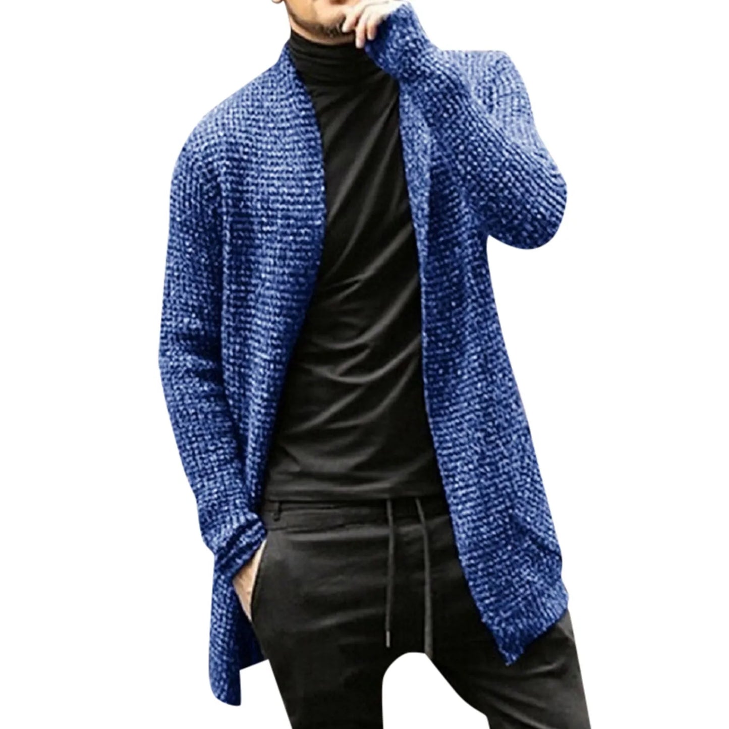 Men's Autumn Long Sleeved Mixed Color Knitted Pocket Cardigan Windbreaker Sweater