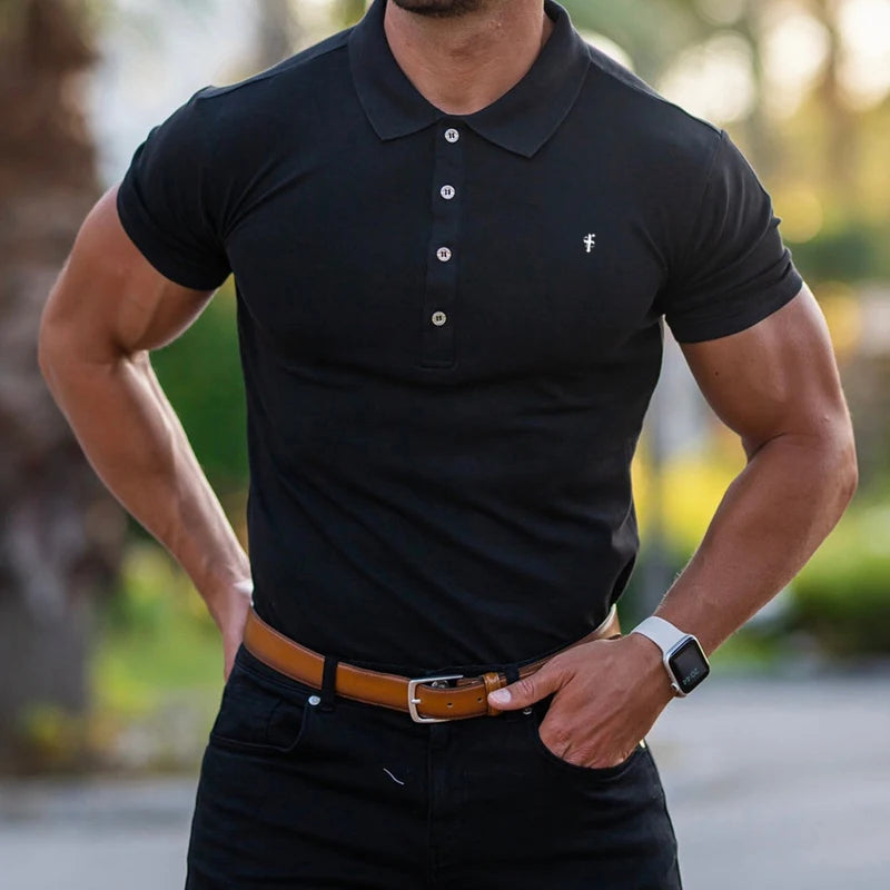 Men's Slim Fit Turn Down Collar POLO Shirt T-Shirt Summer Fashion Men's Clothing Solid Color Business Non-Ironing Bottom Shirt