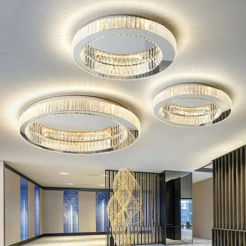 Creative Simple Crystal Circle Lamp Ceiling Chandelier Living Room Bedroom Study Decor Led Indoor Lighting Gold Silver Lustre