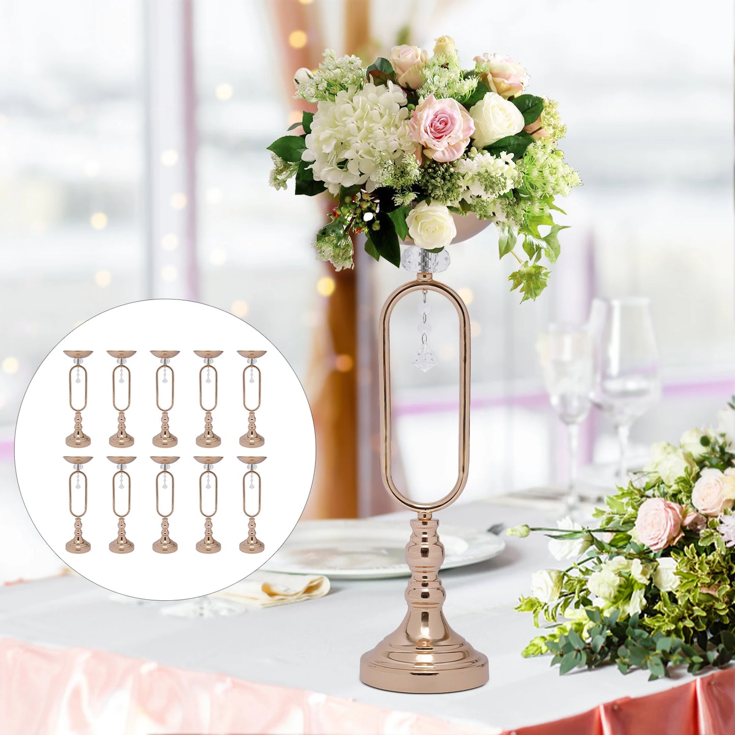 19.5in Tall Metal Flower Display Vases Stand Set Gold Flower Vase Wedding Candle Holder Reception Table Centerpiece for Party