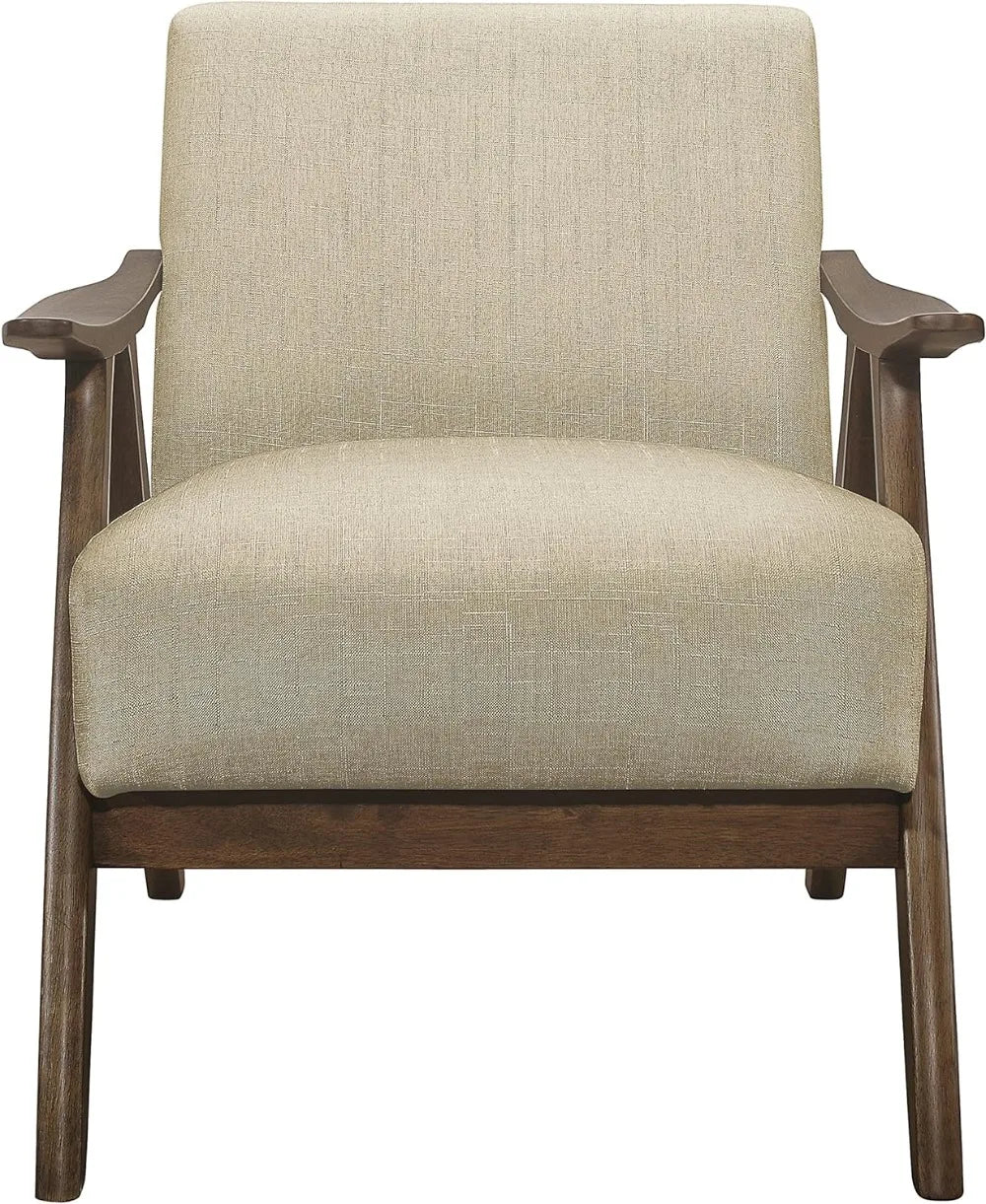 Lexicon Mid Century Modern Accent Chair with Solid Wood Frame in Walnut Finish Upholstered Thick and Comfy Innerspring Seat