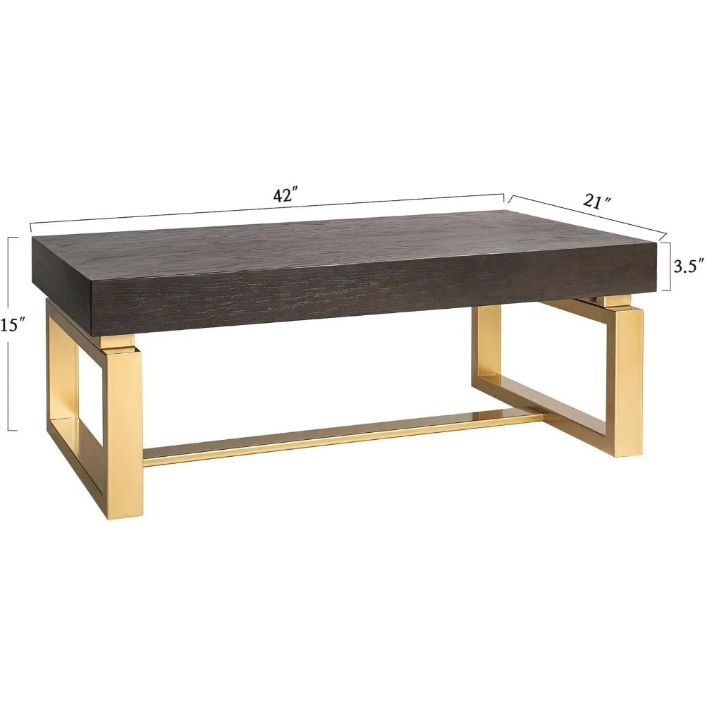 Coffee Tables for Living Room, Modern Farmhouse Rectangle Wood Tabletop with Gold Legs, 42”L, Effortless Assembly Free Shipping