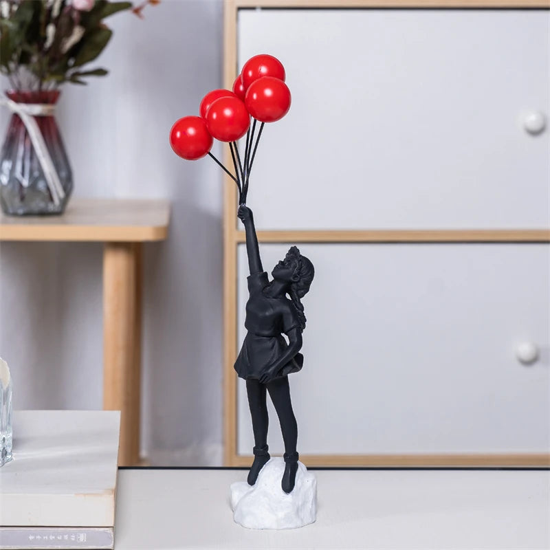 Nordic Banksy Flying Balloon Girl Statue Ornaments Home Decor Modern Art Resin Figurine Sculpture Living Room Desk Decoration